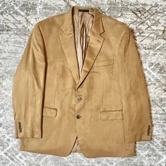 Chaps Tan Suede-Look Blazer 46R | Classic Two-Button Jacket | MSRP $165 - Picture 1 of 8